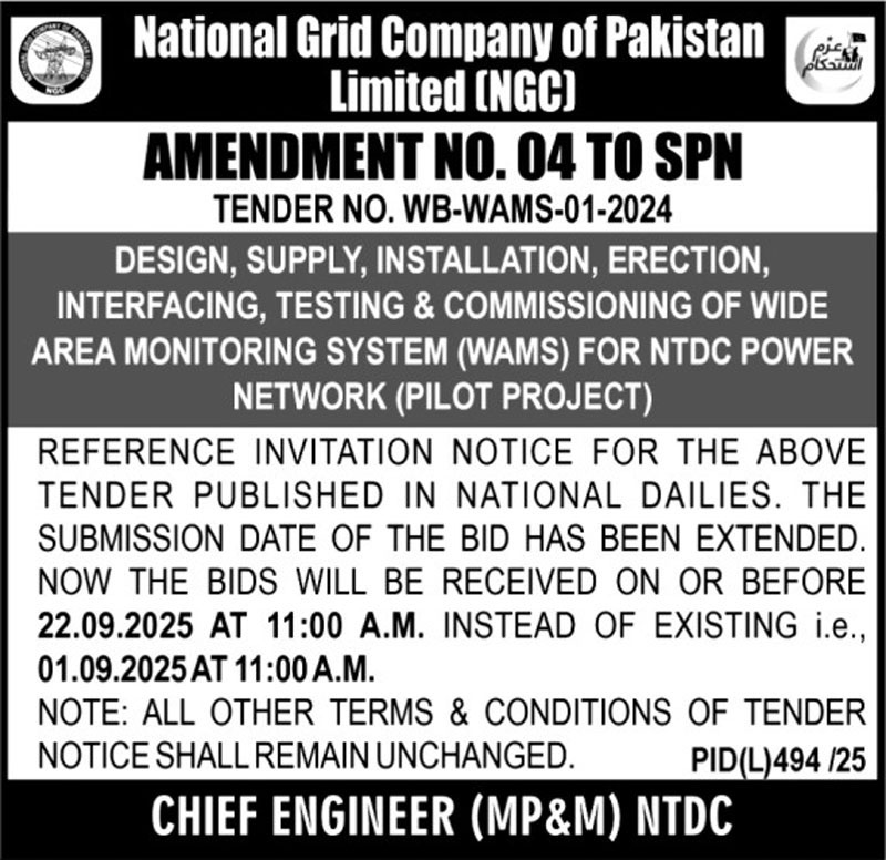 National Grid Company of Pakistan Tender Notice